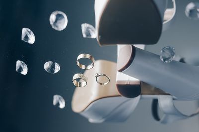 High angle view of glasses on table