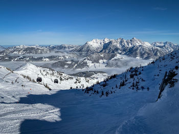 Scenic view of snowcapped mountains against sky