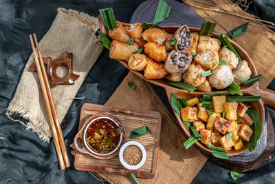 High angle view of food on table