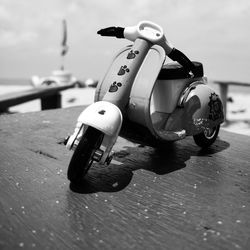 High angle view of toy car on table