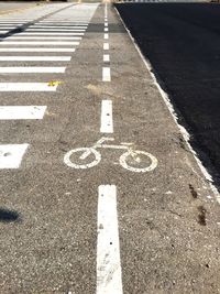 High angle view of bicycle lane on road
