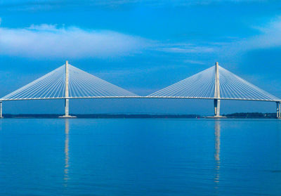 View of bridge over sea against blue sky