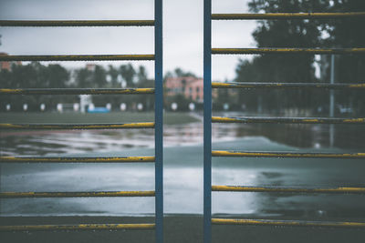 Portrait of man seen through glass window