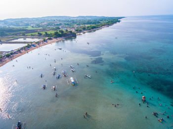 High angle view of people on beach