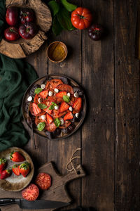 High angle view of fruits in bowl on table