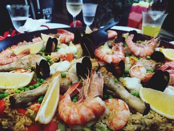 Close-up of meal served on table in restaurant