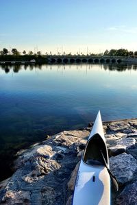 Boats in calm lake