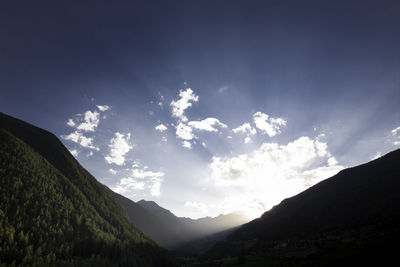 Scenic view of silhouette mountains against sky