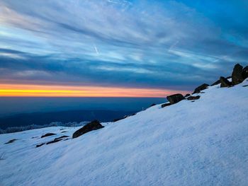 Golden hour in winter over the mountains