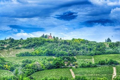 Scenic view of field against cloudy sky