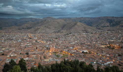 High angle view of townscape against sky