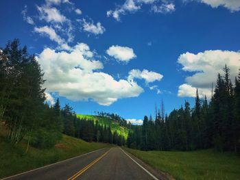 Road amidst trees against sky