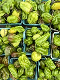 Full frame shot of green peppers at farmers market