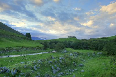 Scenic view of landscape against cloudy sky