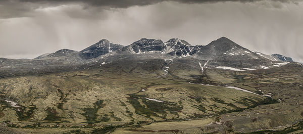 Scenic view of snow covered mountains against sky