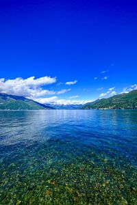 Scenic view of sea against blue sky