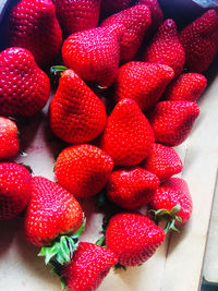 High angle view of strawberries