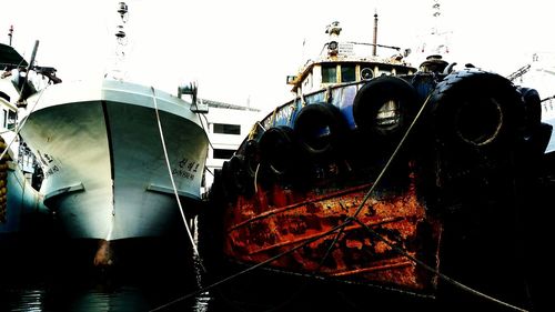 Close-up of ship in harbor