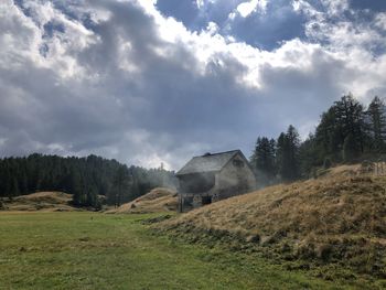 Panoramic shot of trees on field against sky