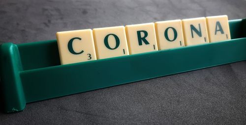 High angle view of text on table