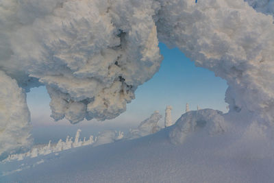 Aerial view of volcanic mountain during winter