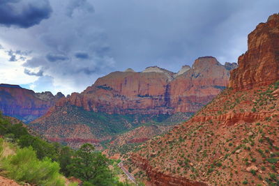 Scenic view of rocky mountains against sky