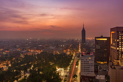 High angle shot of illuminated cityscape