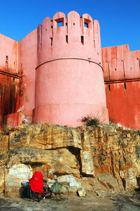 Low angle view of jaigarh fort against sky