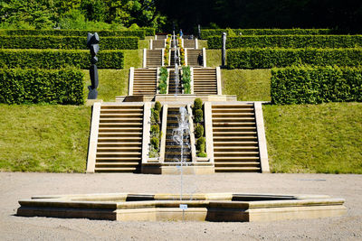 Rear view of bench in park