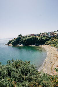 Scenic view of sea against clear sky