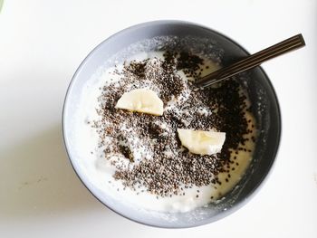 High angle view of food in bowl on table