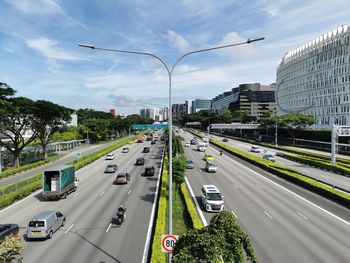 High angle view of cars on road