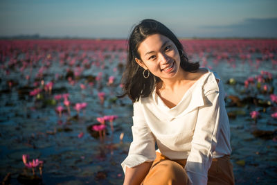 Portrait of young woman on beach