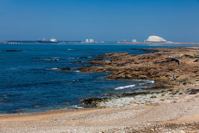 Sunny early spring day at the beautiful beaches along the porto city coast