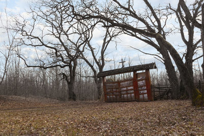 Bare trees on field during autumn