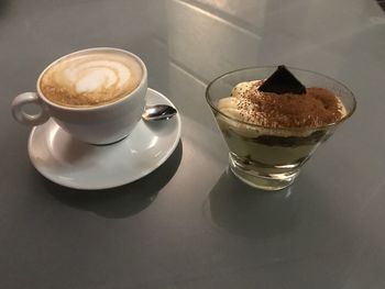 High angle view of coffee cup on table