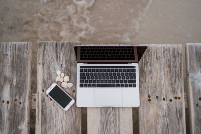 High angle view of laptop on table