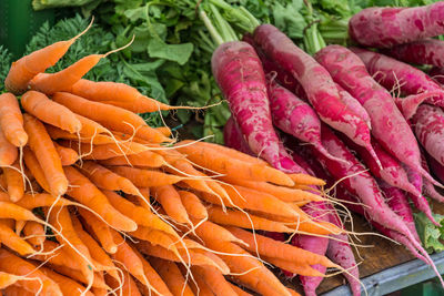 Close-up of fresh vegetables for sale at market stall