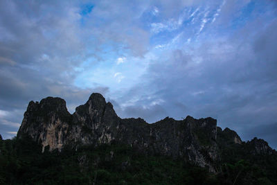 Low angle view of rock formations against sky