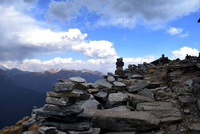 Stack of rocks against sky