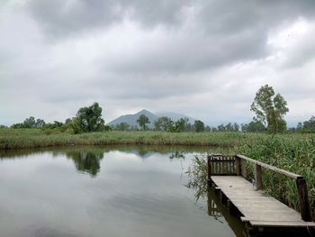 Scenic view of lake against sky