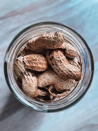 High angle view of bread in jar on table