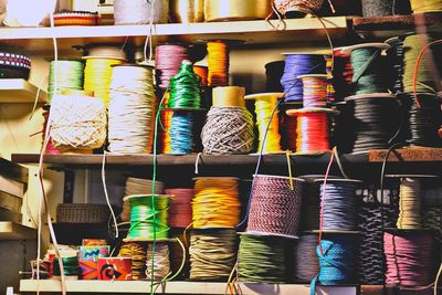 Various threads for sale at market stall