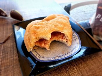 Close-up of bread in plate on table