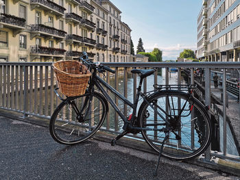 Bicycle parked by building