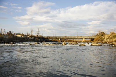 View of old bridge over the river.