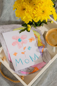 High angle view of flower vase on table