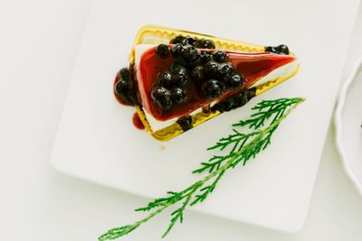 High angle view of dessert in plate