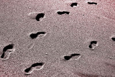 Close-up of footprints on sand