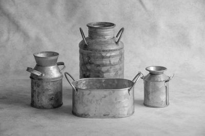 Various containers on gray background